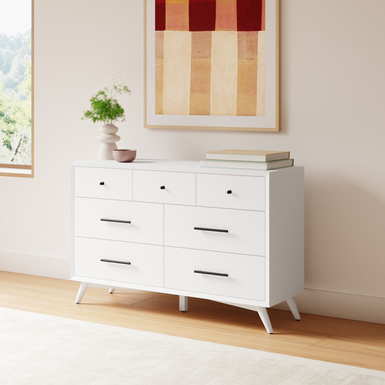 Flynn Mid-Century Modern White Mahogany 7-Drawer Dresser