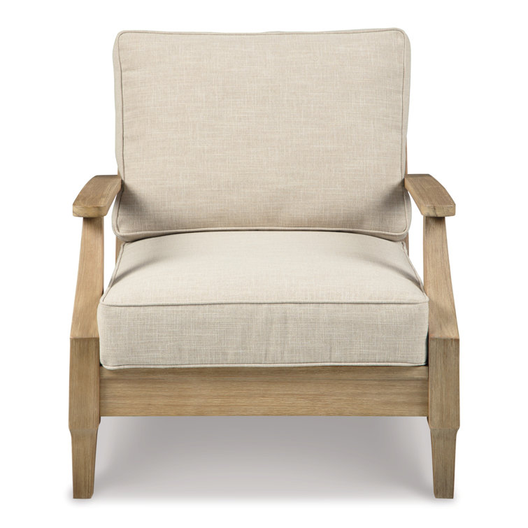 Elegant Beige Eucalyptus Wood Outdoor Lounge Chair with Cushion