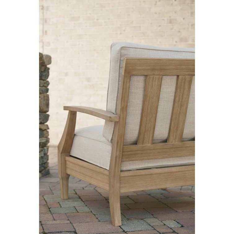 Elegant Beige Eucalyptus Wood Outdoor Lounge Chair with Cushion