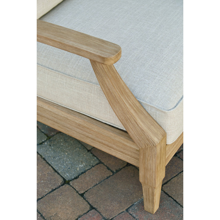 Elegant Beige Eucalyptus Wood Outdoor Lounge Chair with Cushion