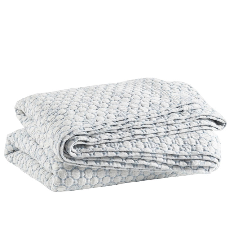 Blue Cotton Stonewashed Matelassé Queen Coverlet