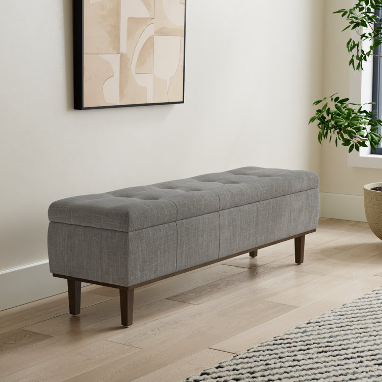 Elegant Dark Gray Tufted Storage Bench with Wood Frame