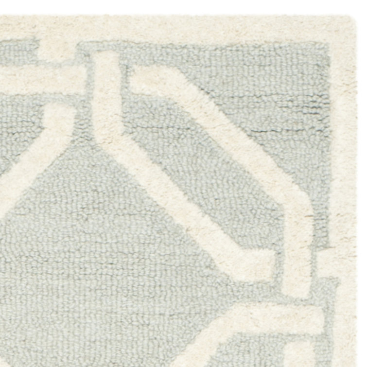 Light Grey and Ivory Hand-Tufted Wool Geometric Rug, 6' x 6'