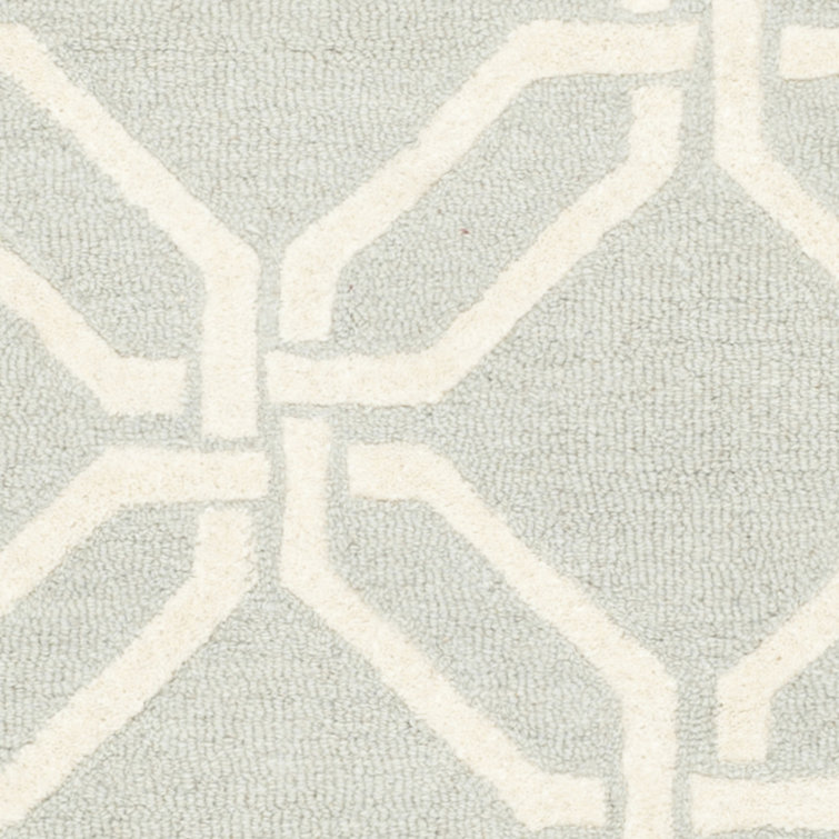 Light Grey and Ivory Hand-Tufted Wool Geometric Rug, 6' x 6'