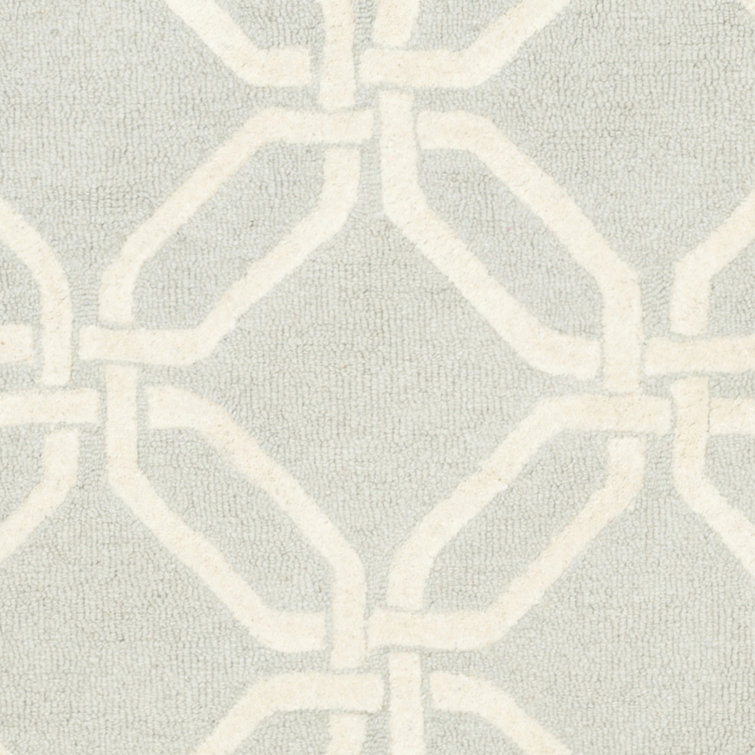 Light Grey and Ivory Hand-Tufted Wool Geometric Rug, 6' x 6'