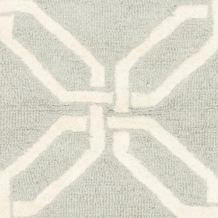 Light Grey and Ivory Hand-Tufted Wool Geometric Rug, 6' x 6'