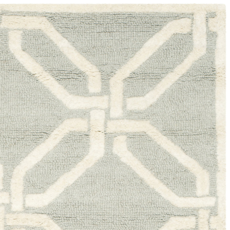 Light Grey and Ivory Hand-Tufted Wool Geometric Rug, 6' x 6'