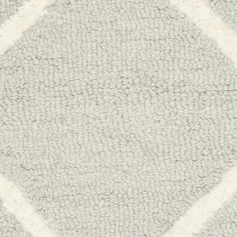 Light Grey and Ivory Hand-Tufted Wool Geometric Rug, 6' x 6'