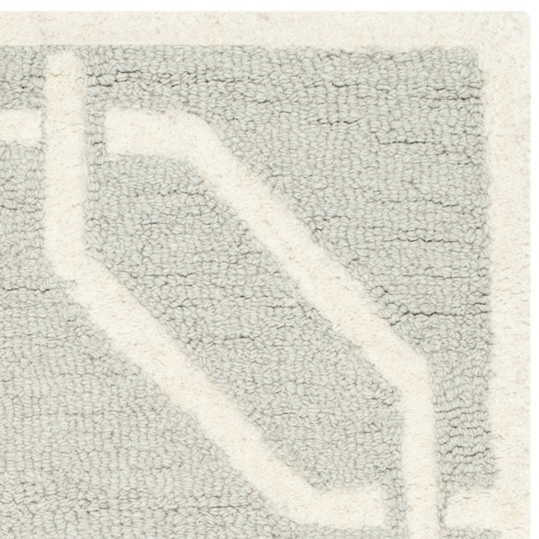 Light Grey and Ivory Hand-Tufted Wool Geometric Rug, 6' x 6'