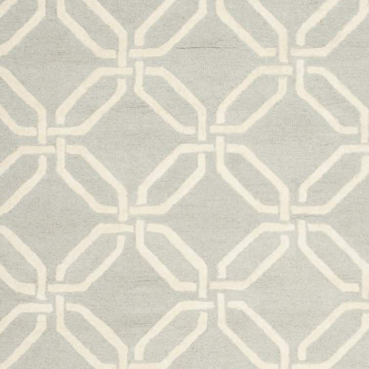 Light Grey and Ivory Hand-Tufted Wool Geometric Rug, 6' x 6'