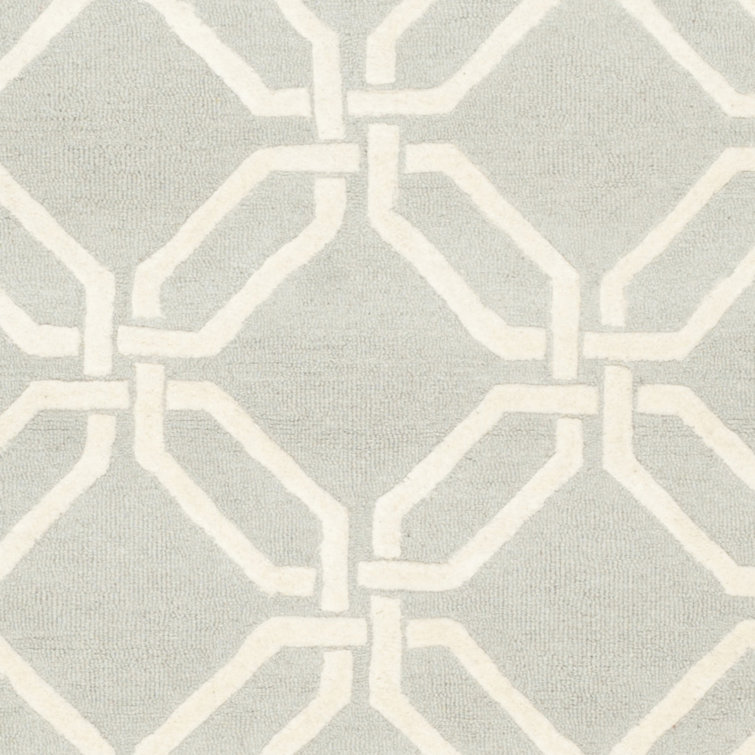 Light Grey and Ivory Hand-Tufted Wool Geometric Rug, 6' x 6'