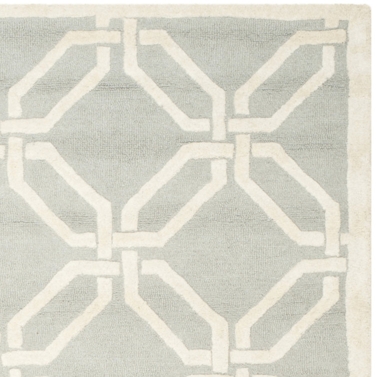 Light Grey and Ivory Hand-Tufted Wool Geometric Rug, 6' x 6'