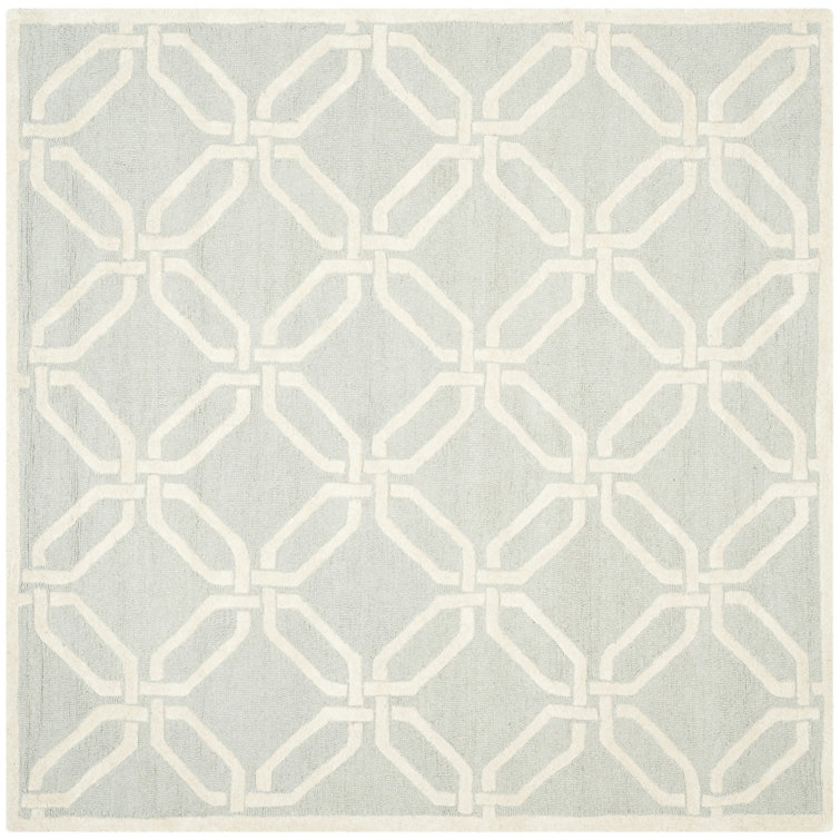 Light Grey and Ivory Hand-Tufted Wool Geometric Rug, 6' x 6'