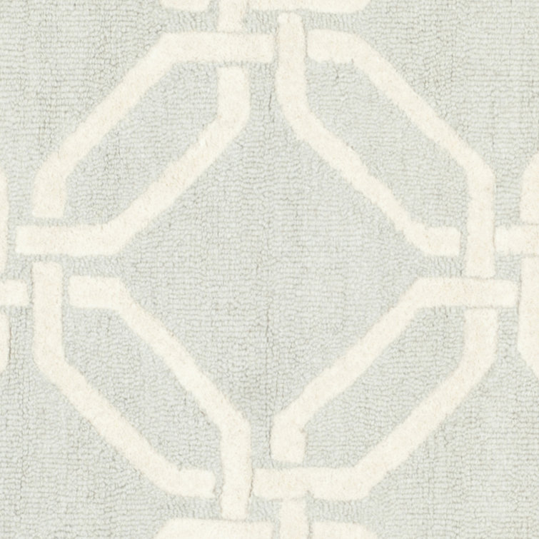 Light Grey and Ivory Hand-Tufted Wool Geometric Rug, 6' x 6'