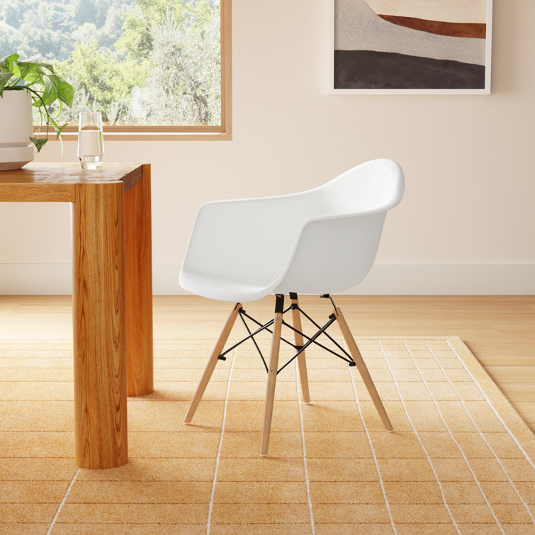 White Acrylic Arm Chair with Natural Wood Legs, Set of 2