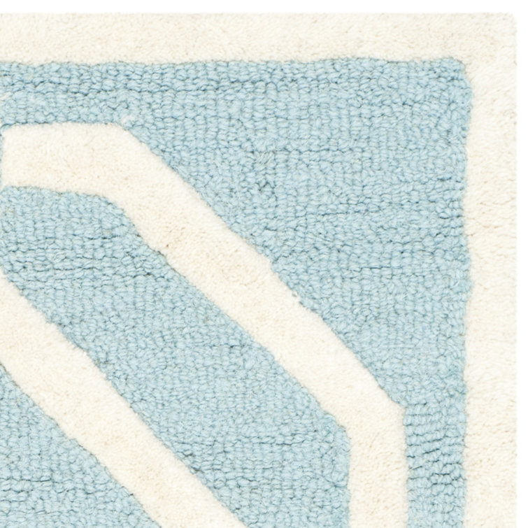 Hand-Tufted Light Blue and Ivory Geometric Wool Rug 2' x 3'