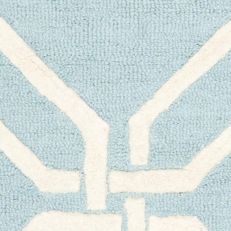 Hand-Tufted Light Blue and Ivory Geometric Wool Rug 2' x 3'