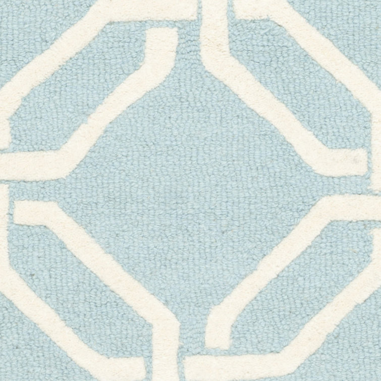 Hand-Tufted Light Blue and Ivory Geometric Wool Rug 2' x 3'