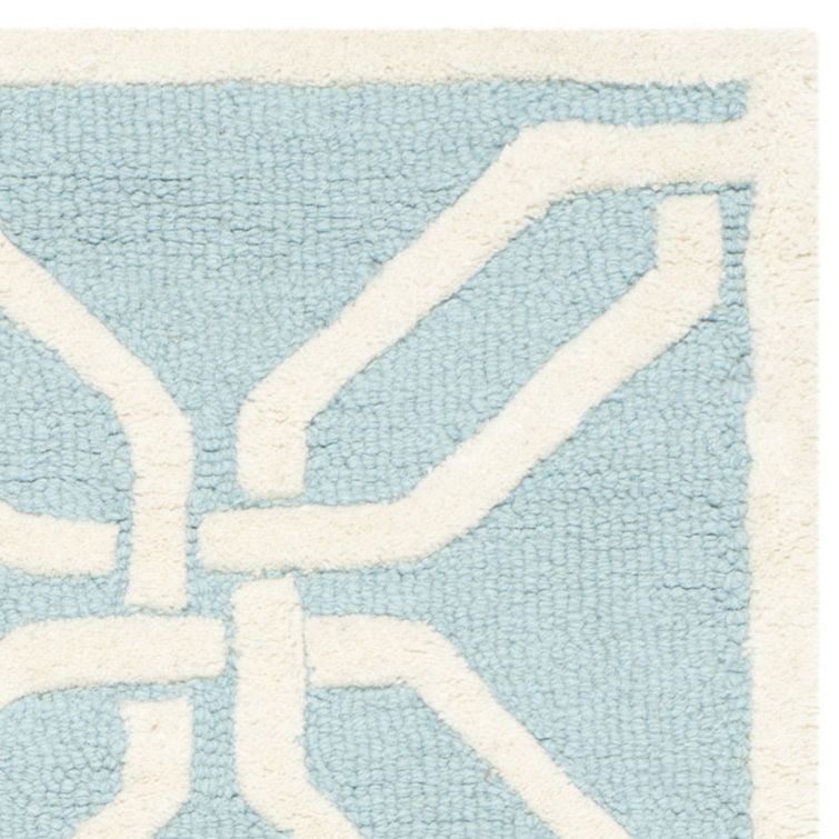 Hand-Tufted Light Blue and Ivory Geometric Wool Rug 2' x 3'