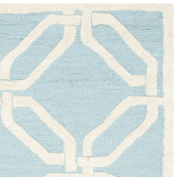 Hand-Tufted Light Blue and Ivory Geometric Wool Rug 2' x 3'
