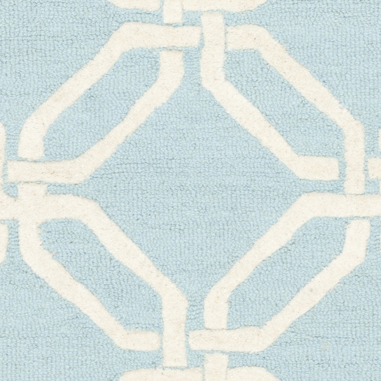 Hand-Tufted Light Blue and Ivory Geometric Wool Rug 2' x 3'