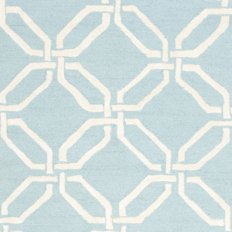 Hand-Tufted Light Blue and Ivory Geometric Wool Rug 2' x 3'