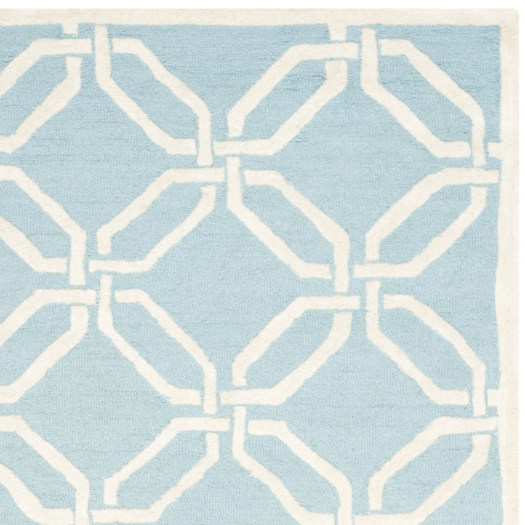 Hand-Tufted Light Blue and Ivory Geometric Wool Rug 2' x 3'