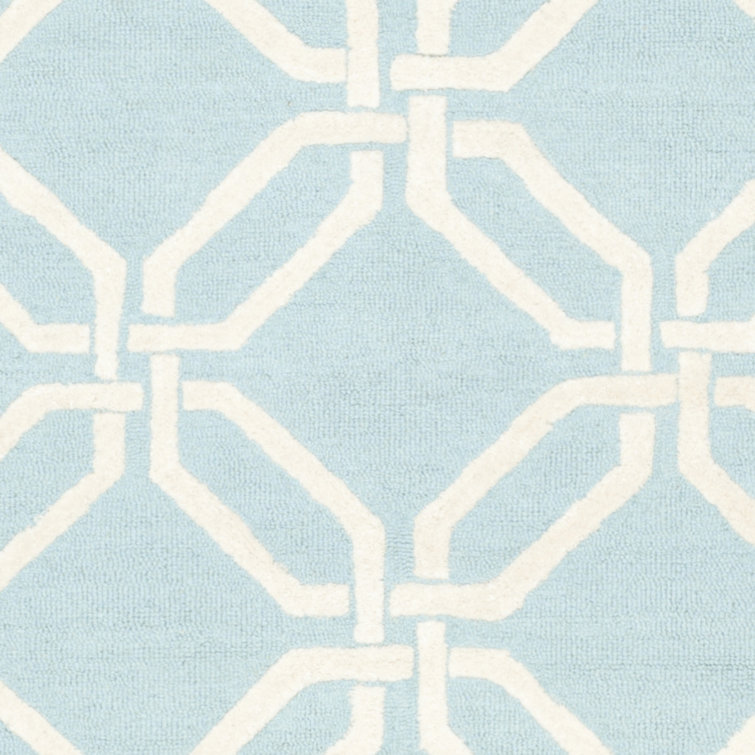 Hand-Tufted Light Blue and Ivory Geometric Wool Rug 2' x 3'