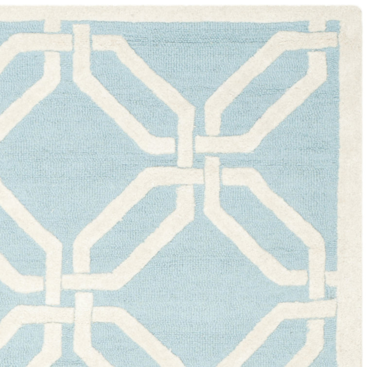 Hand-Tufted Light Blue and Ivory Geometric Wool Rug 2' x 3'