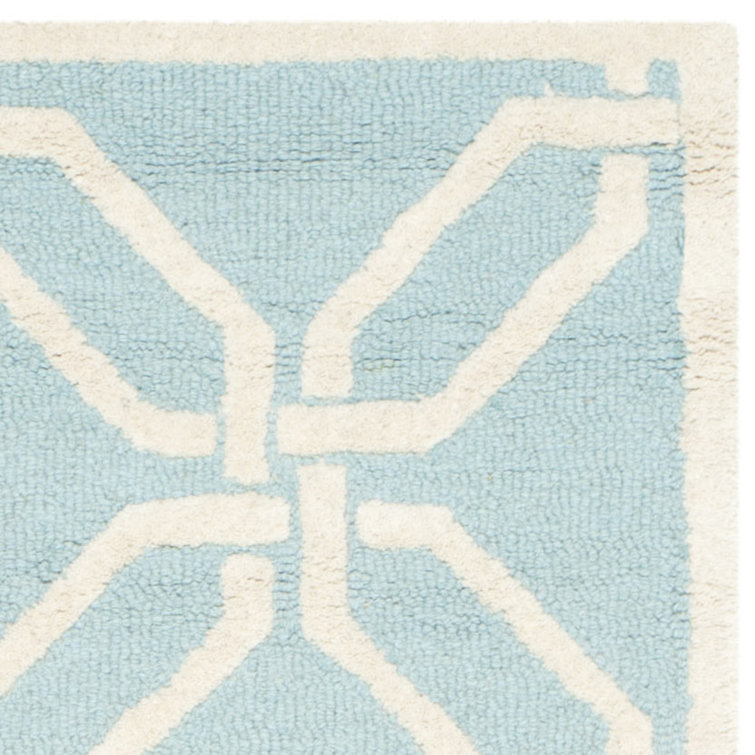 Hand-Tufted Light Blue and Ivory Geometric Wool Rug 2' x 3'