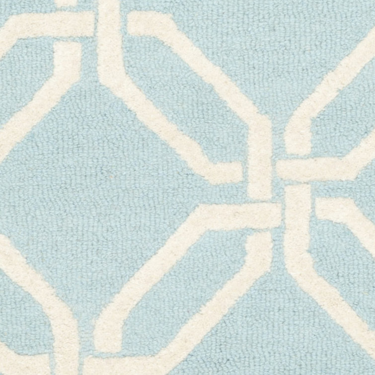 Hand-Tufted Light Blue and Ivory Geometric Wool Rug 2' x 3'