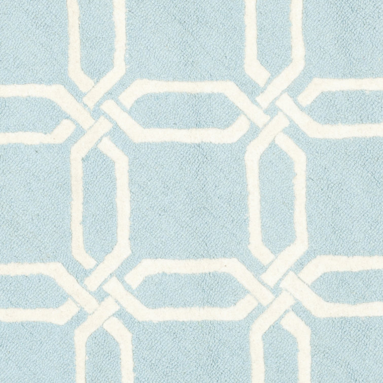 Hand-Tufted Light Blue and Ivory Geometric Wool Rug 2' x 3'