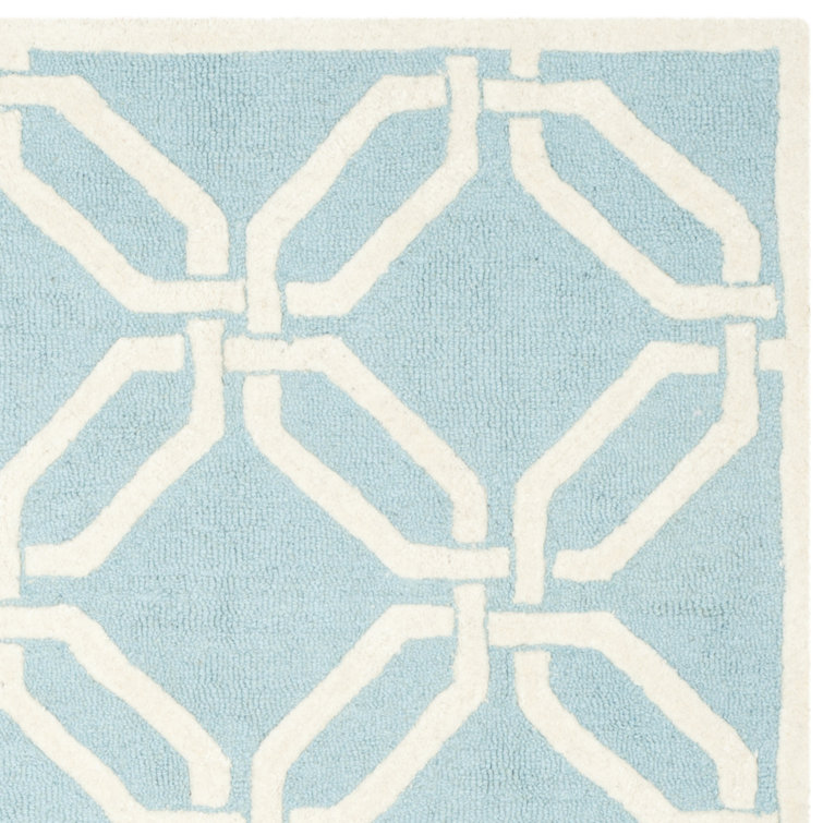 Hand-Tufted Light Blue and Ivory Geometric Wool Rug 2' x 3'