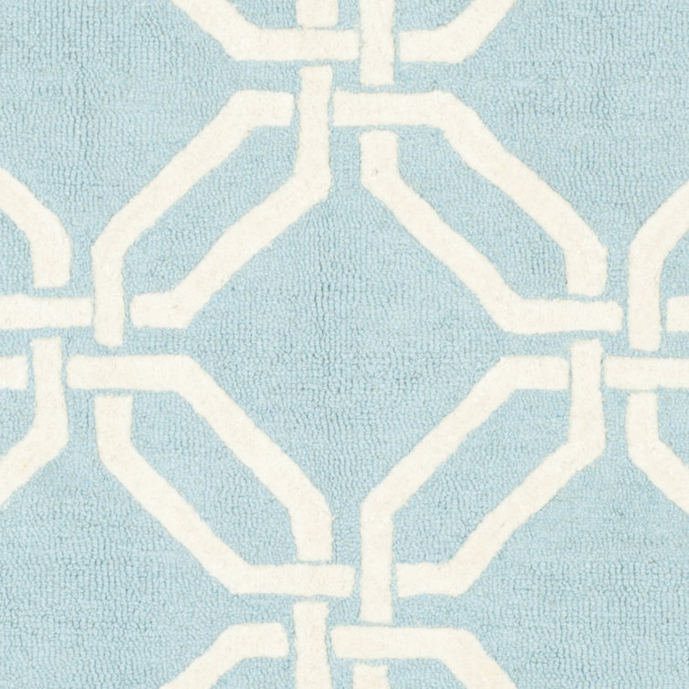 Hand-Tufted Light Blue and Ivory Geometric Wool Rug 2' x 3'