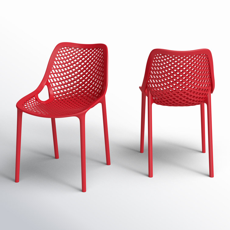 Red Stackable Plastic Outdoor Dining Chairs, Set of 2