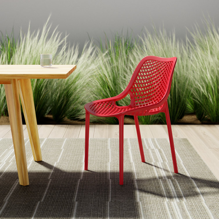 Red Stackable Plastic Outdoor Dining Chairs, Set of 2