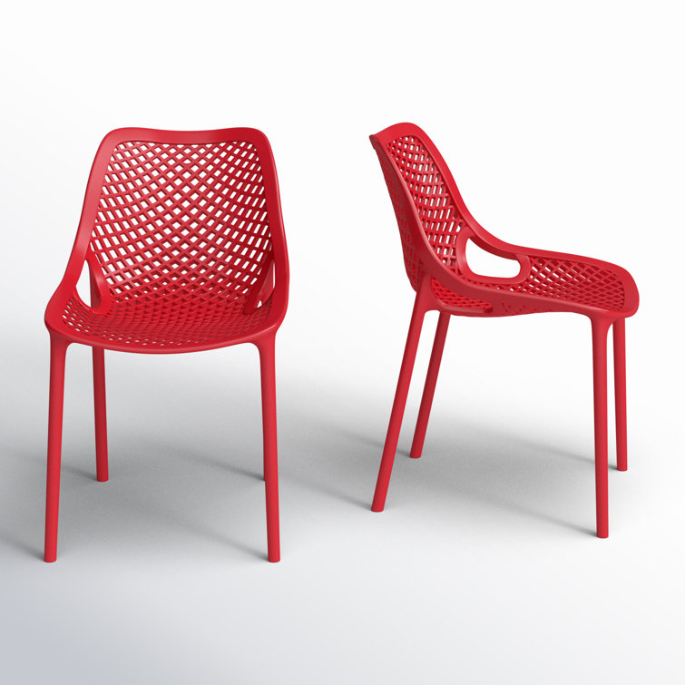 Red Stackable Plastic Outdoor Dining Chairs, Set of 2