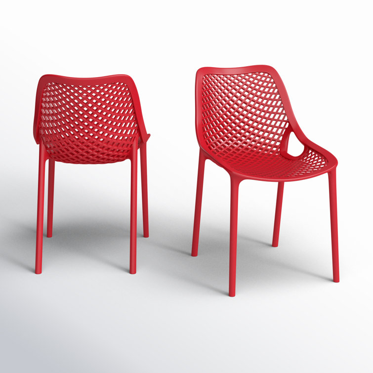Red Stackable Plastic Outdoor Dining Chairs, Set of 2