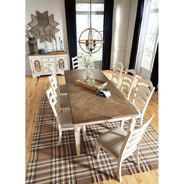 Chipped White & Distressed Wood Extendable Dining Table