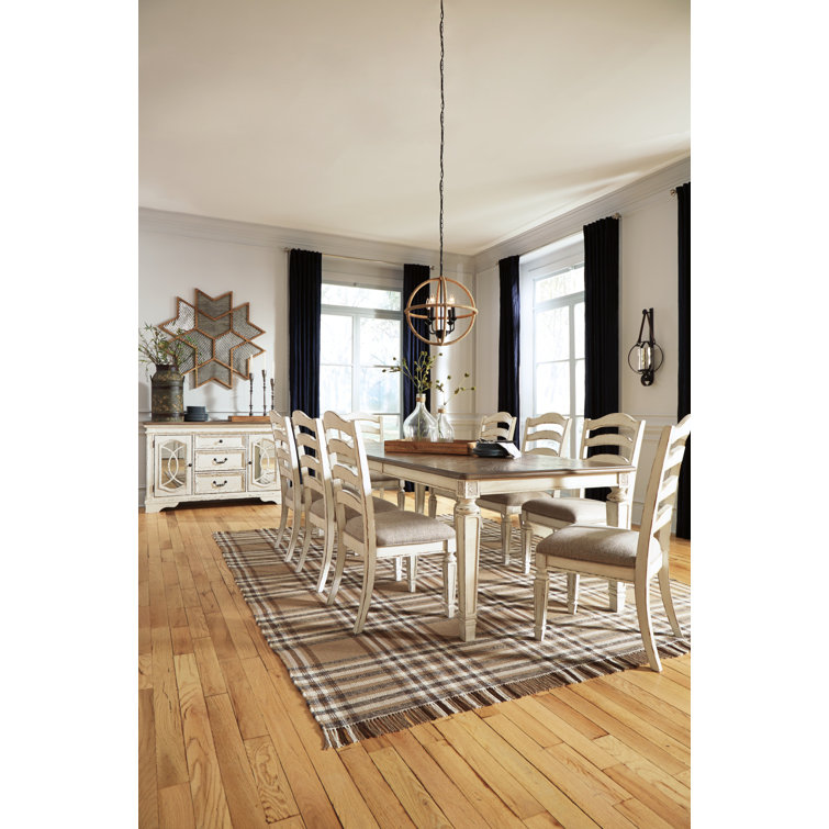 Chipped White & Distressed Wood Extendable Dining Table