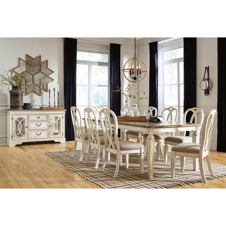 Chipped White & Distressed Wood Extendable Dining Table
