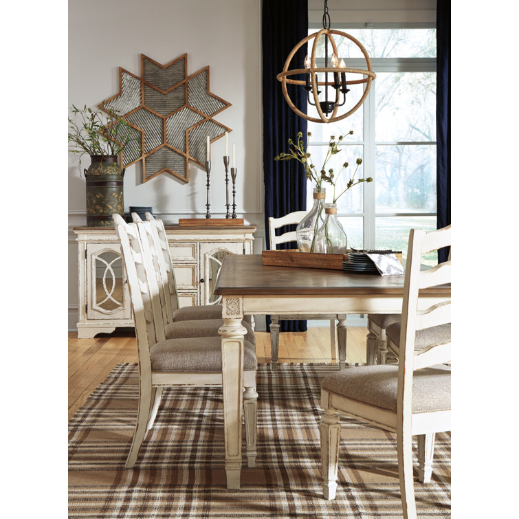 Chipped White & Distressed Wood Extendable Dining Table
