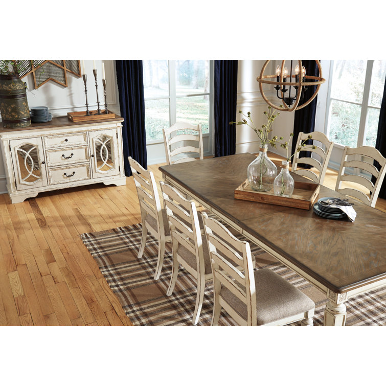 Chipped White & Distressed Wood Extendable Dining Table