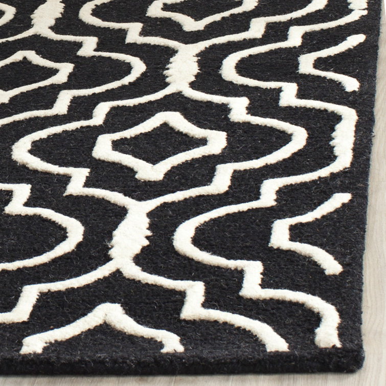 Black and Ivory Hand-Tufted Wool Geometric Square Rug