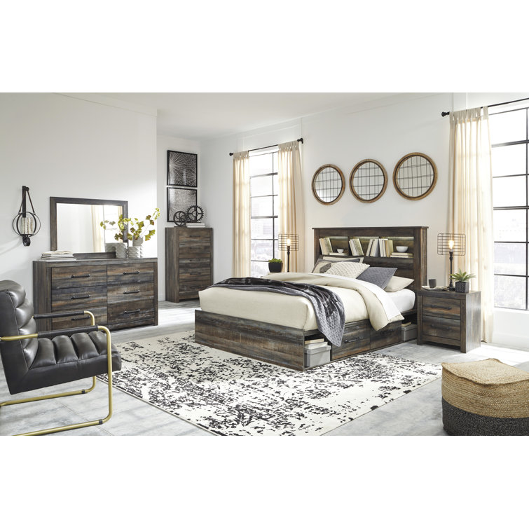 Rustic King Storage Bed with USB Charging, Brown Wood