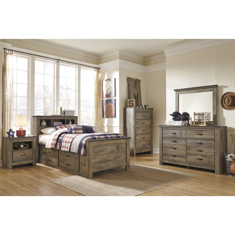 Trinell Twin Bookcase Headboard with Rustic Charm Storage, Warm Brown
