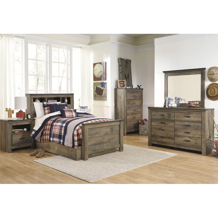 Trinell Twin Bookcase Headboard with Rustic Charm Storage, Warm Brown