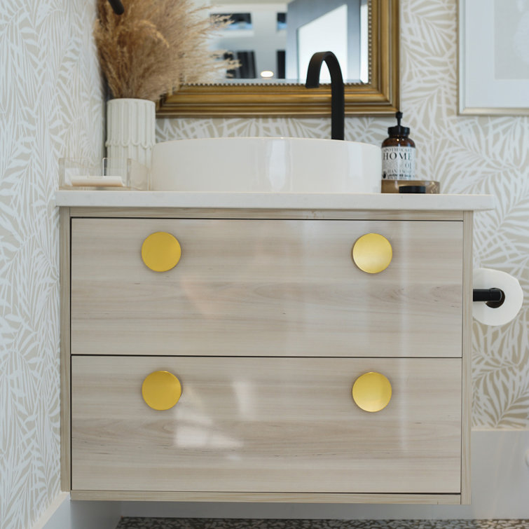 Brushed Golden Brass Round Knob with Mounting Hardware