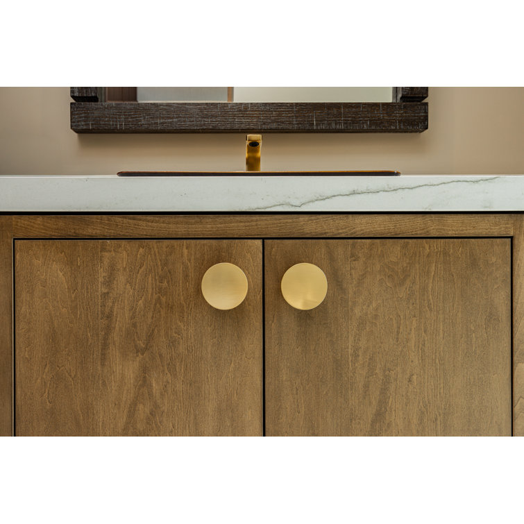 Brushed Golden Brass Round Knob with Mounting Hardware