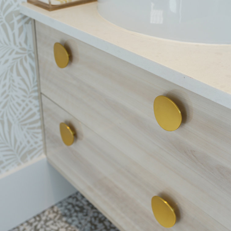 Brushed Golden Brass Round Knob with Mounting Hardware